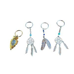 Native American Key Chain Set Feather Dream Catcher Silver